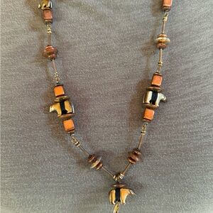 Artisan Brown and Gold Elephant Necklace